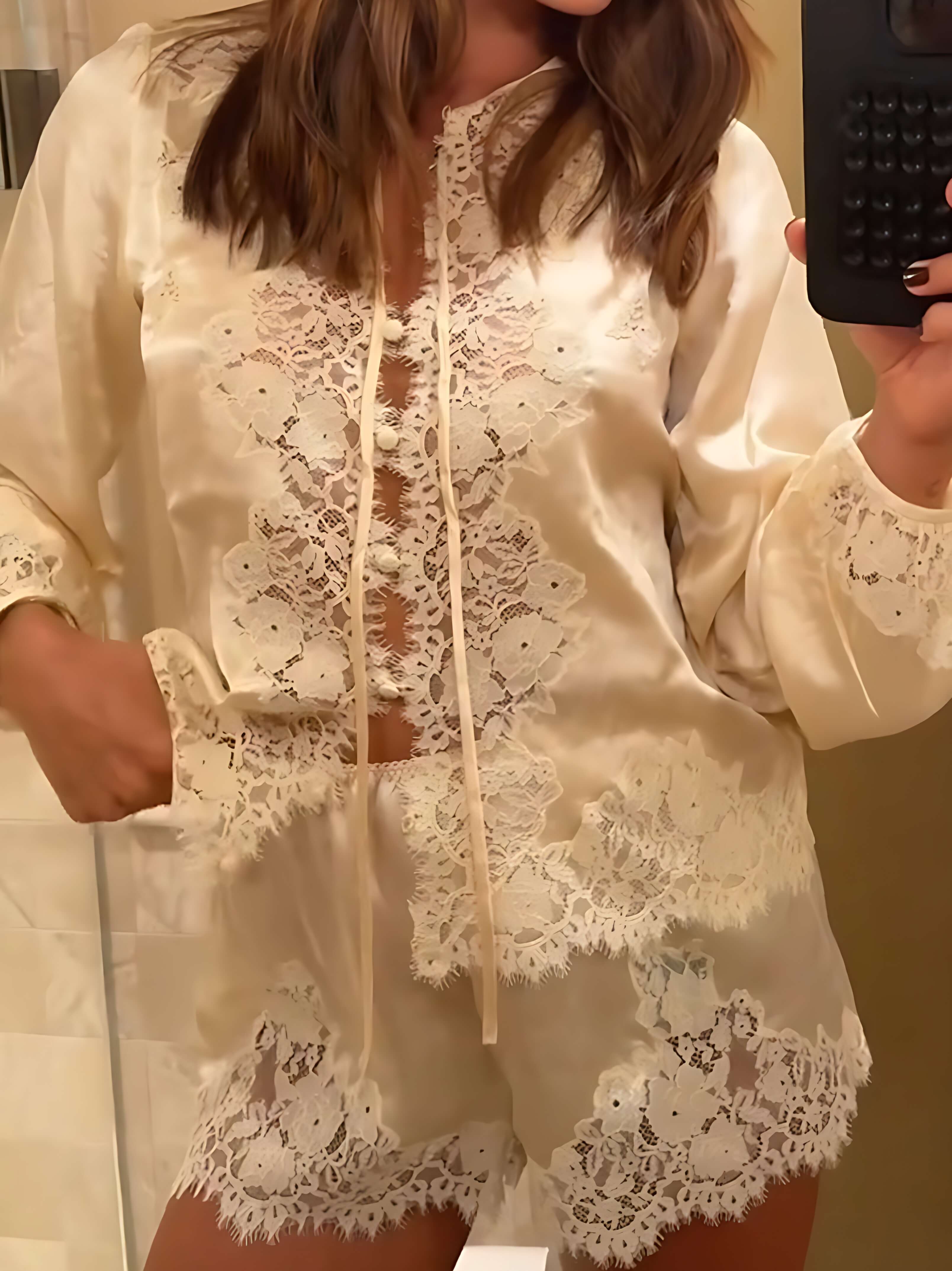 Jenny - LaceTrimmed Satin Pajama Set