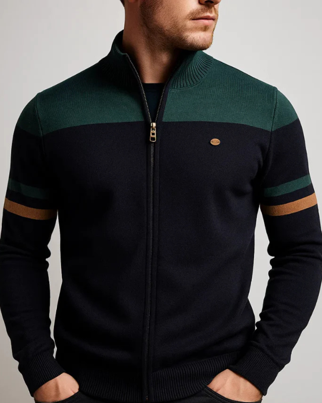 Troy Color Block Full-Zip Cotton Sweatshirt