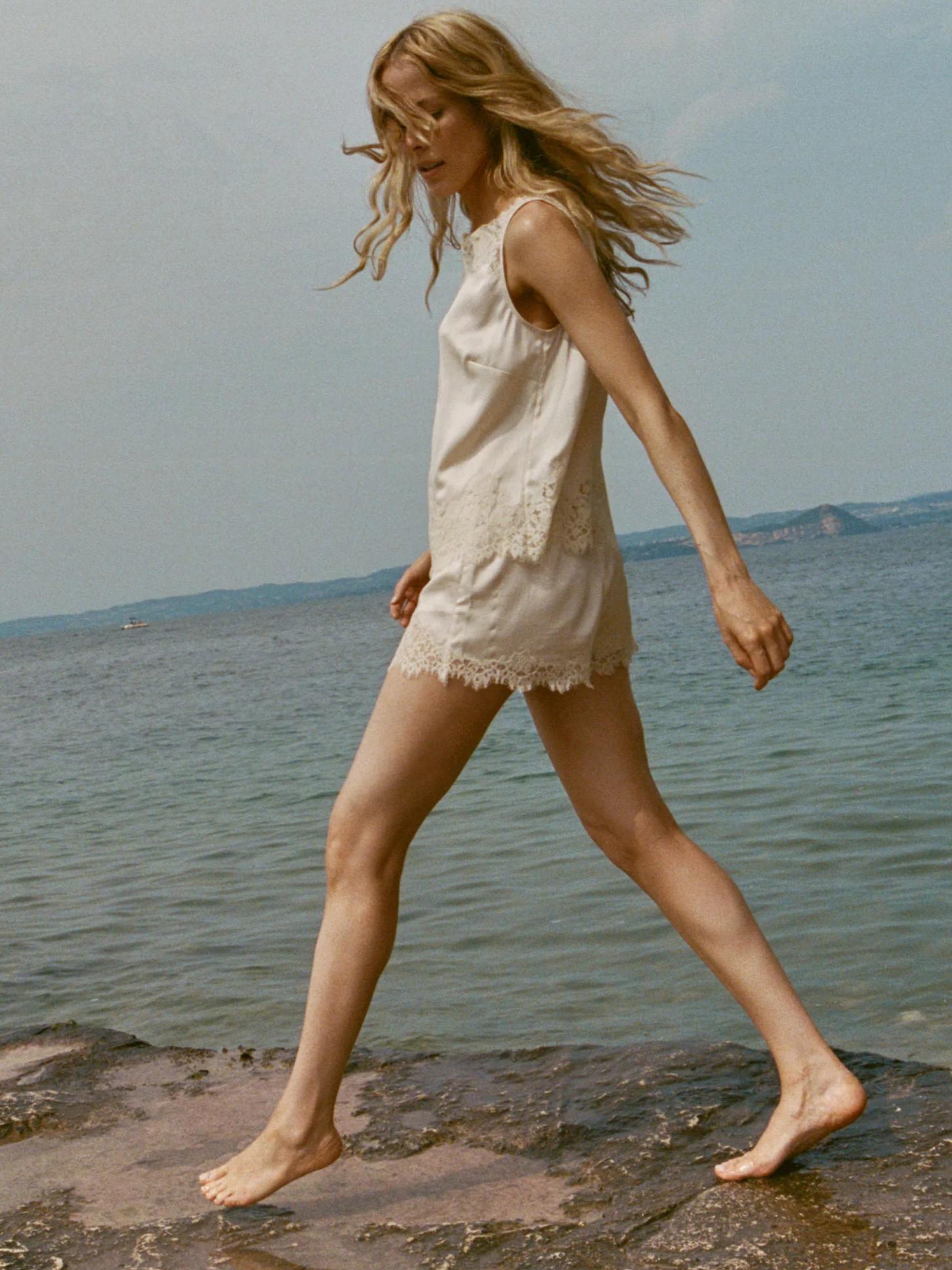 Jenny - LaceTrimmed Satin Pajama Set