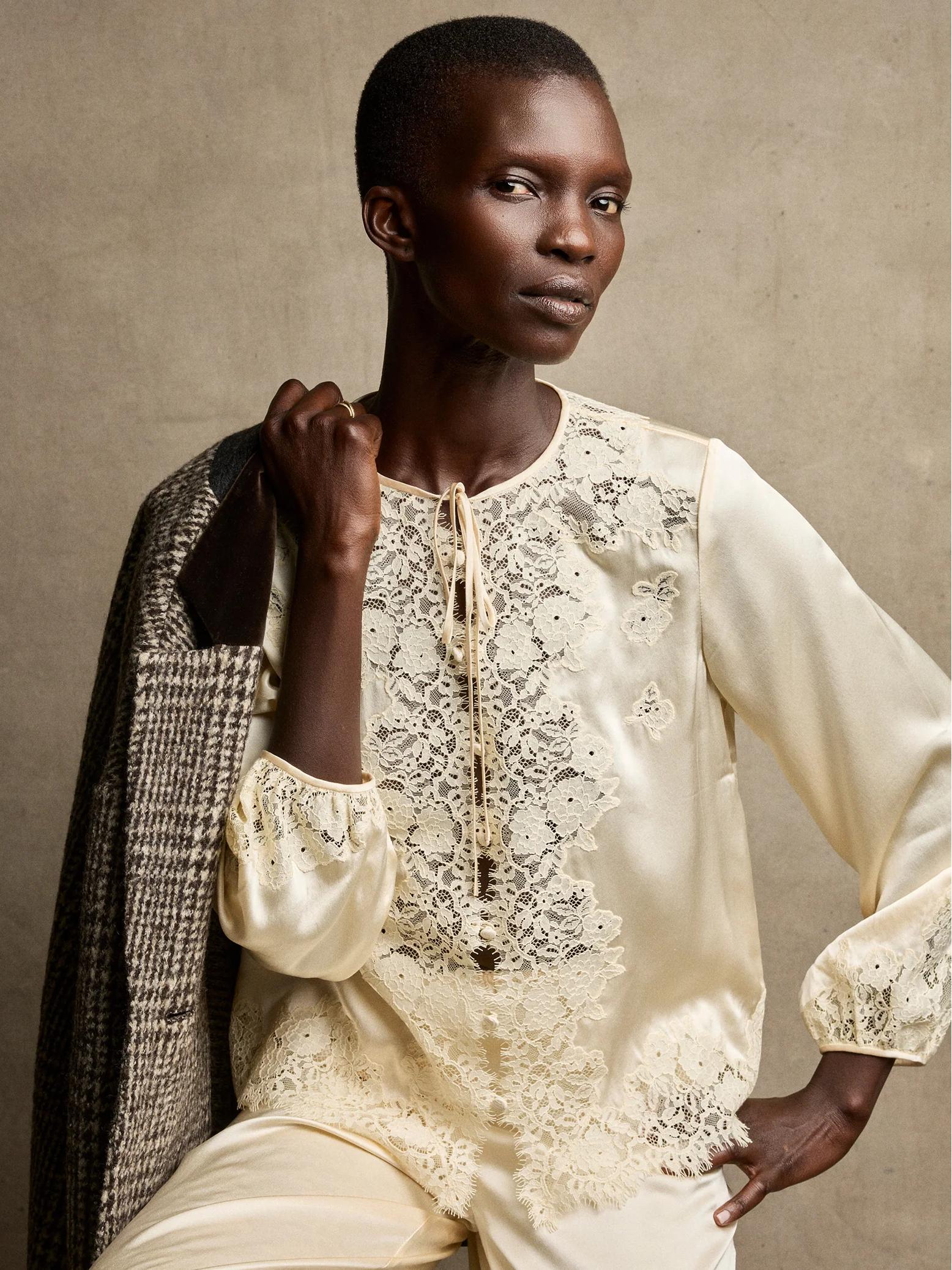 Jenny - LaceTrimmed Satin Pajama Set