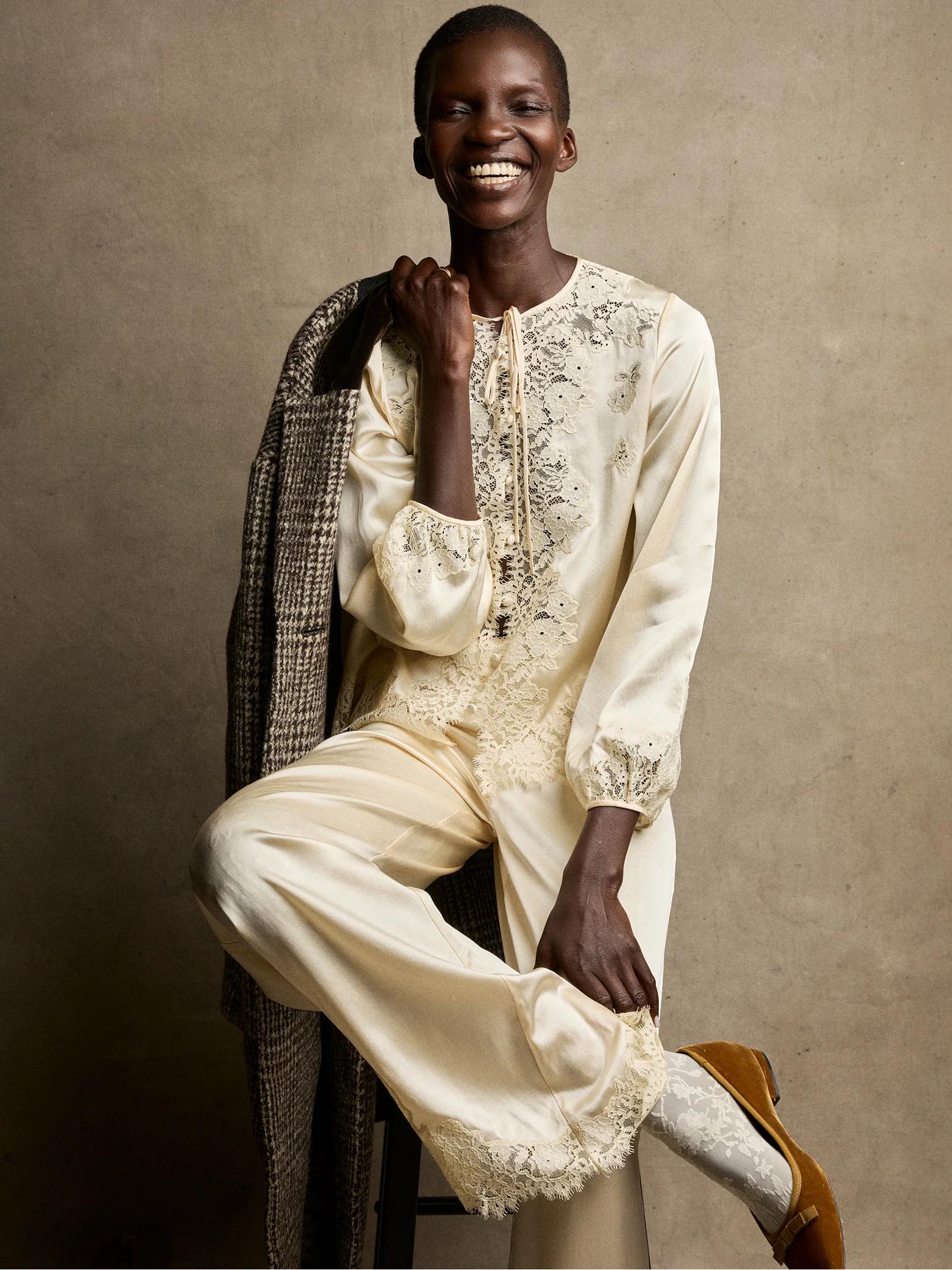 Jenny - LaceTrimmed Satin Pajama Set