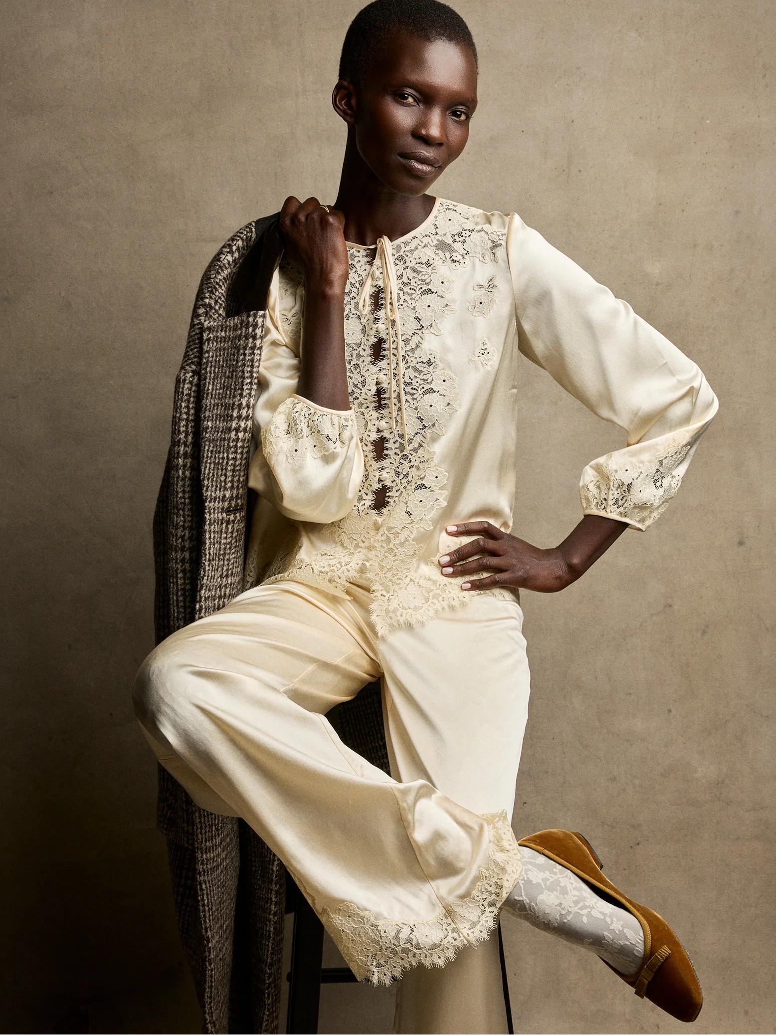 Jenny - LaceTrimmed Satin Pajama Set