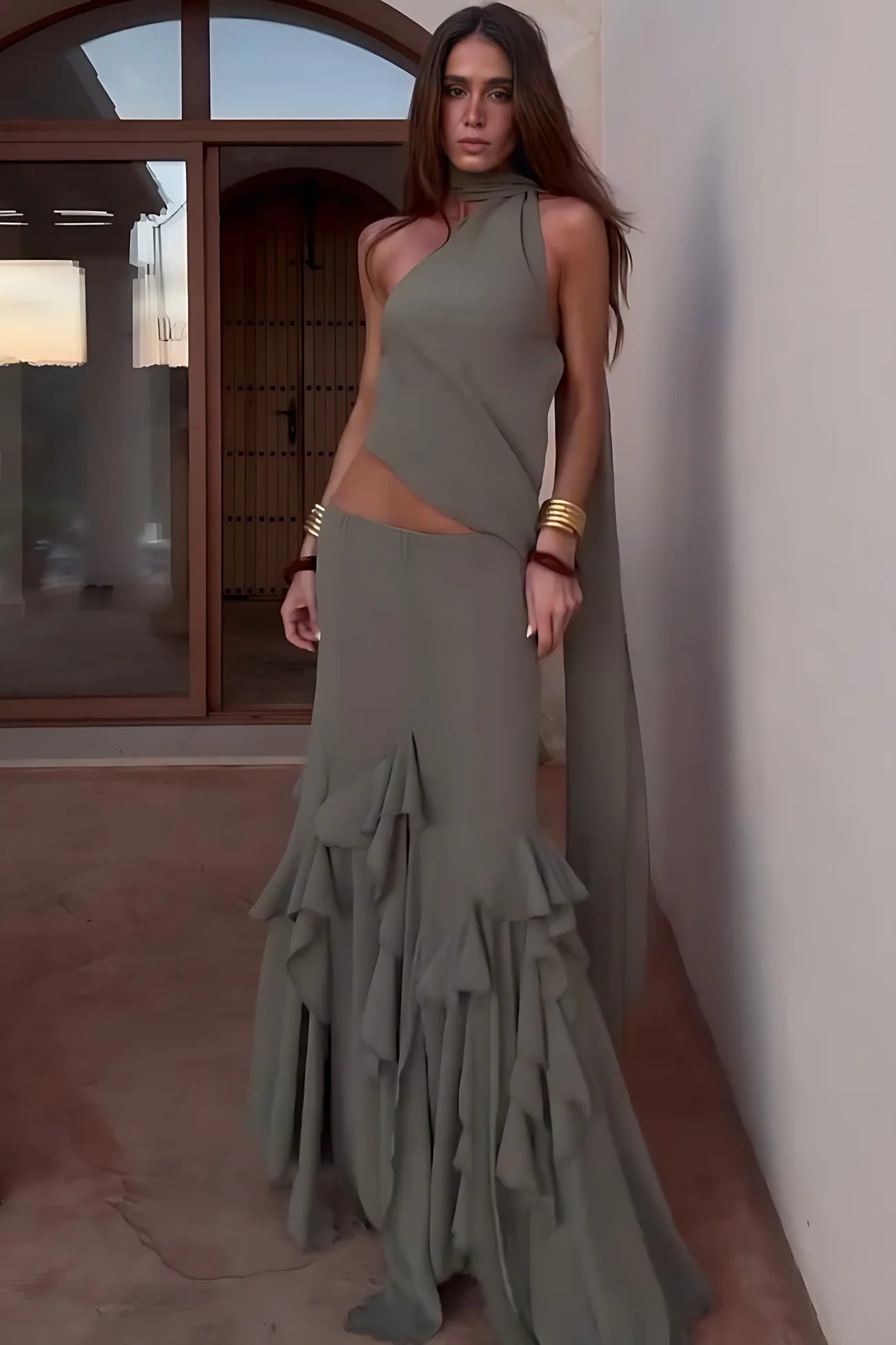 Olivia - Mirag Draped Ruffle Skirt Set