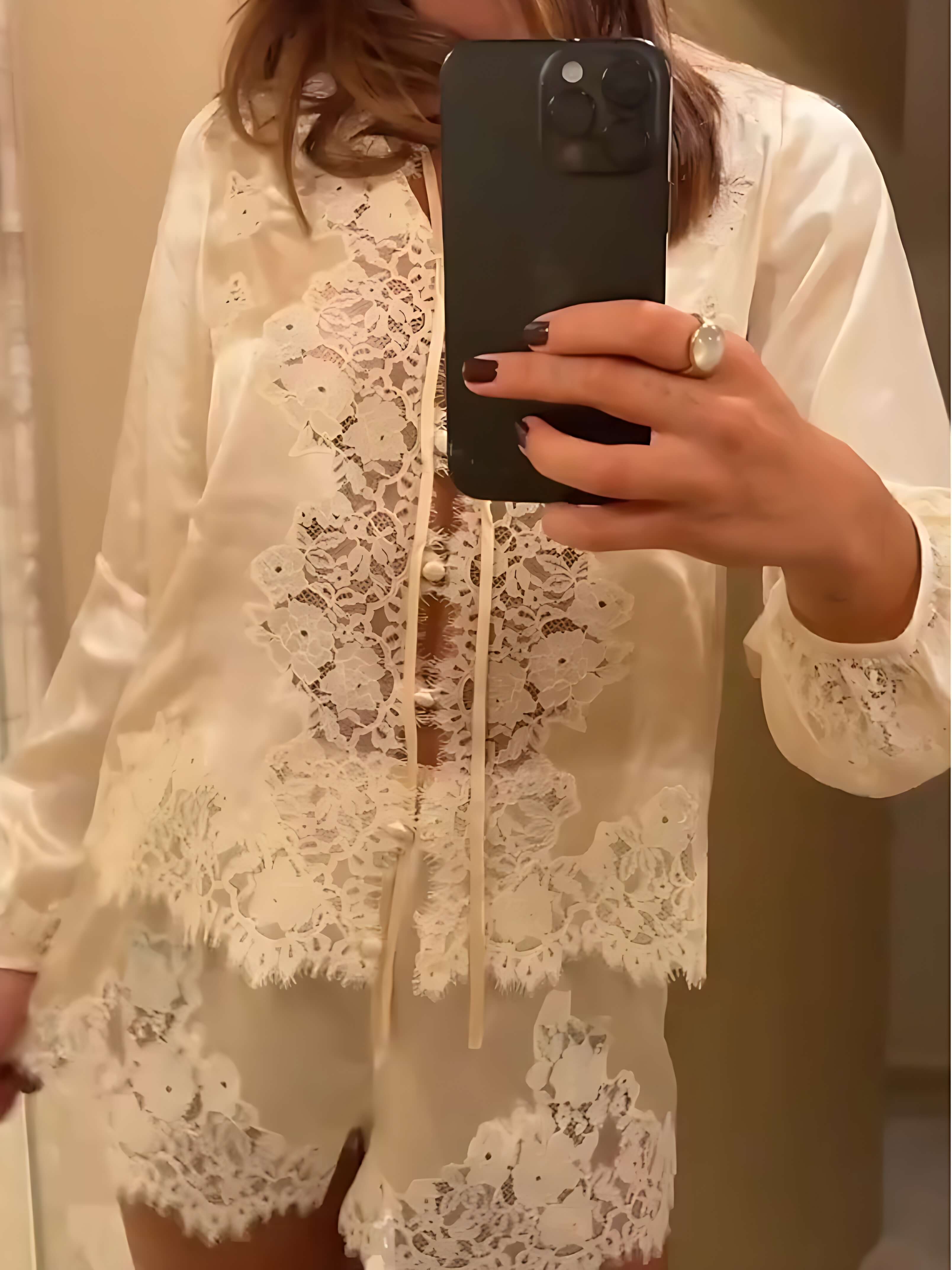 Jenny - LaceTrimmed Satin Pajama Set