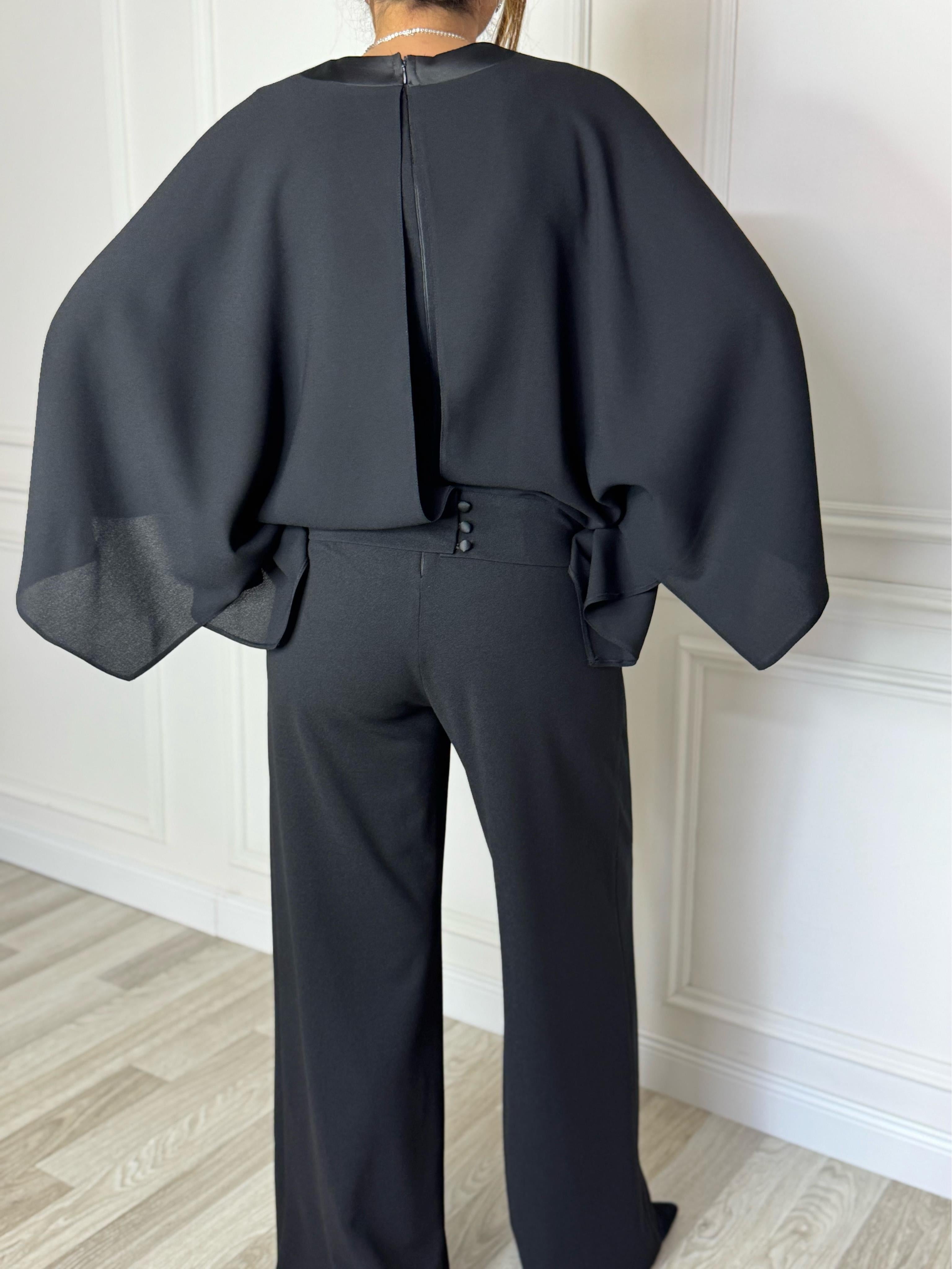 Batwing Sleeve V - Neck Jumpsuit