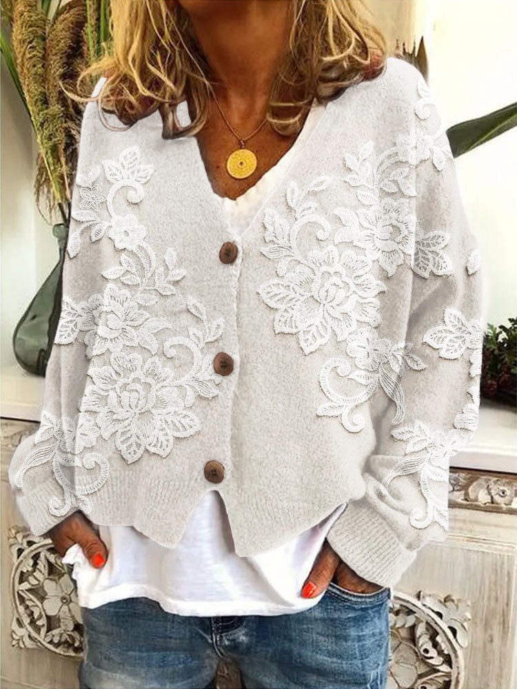 Luna | Floral Lace Knit Cardigan